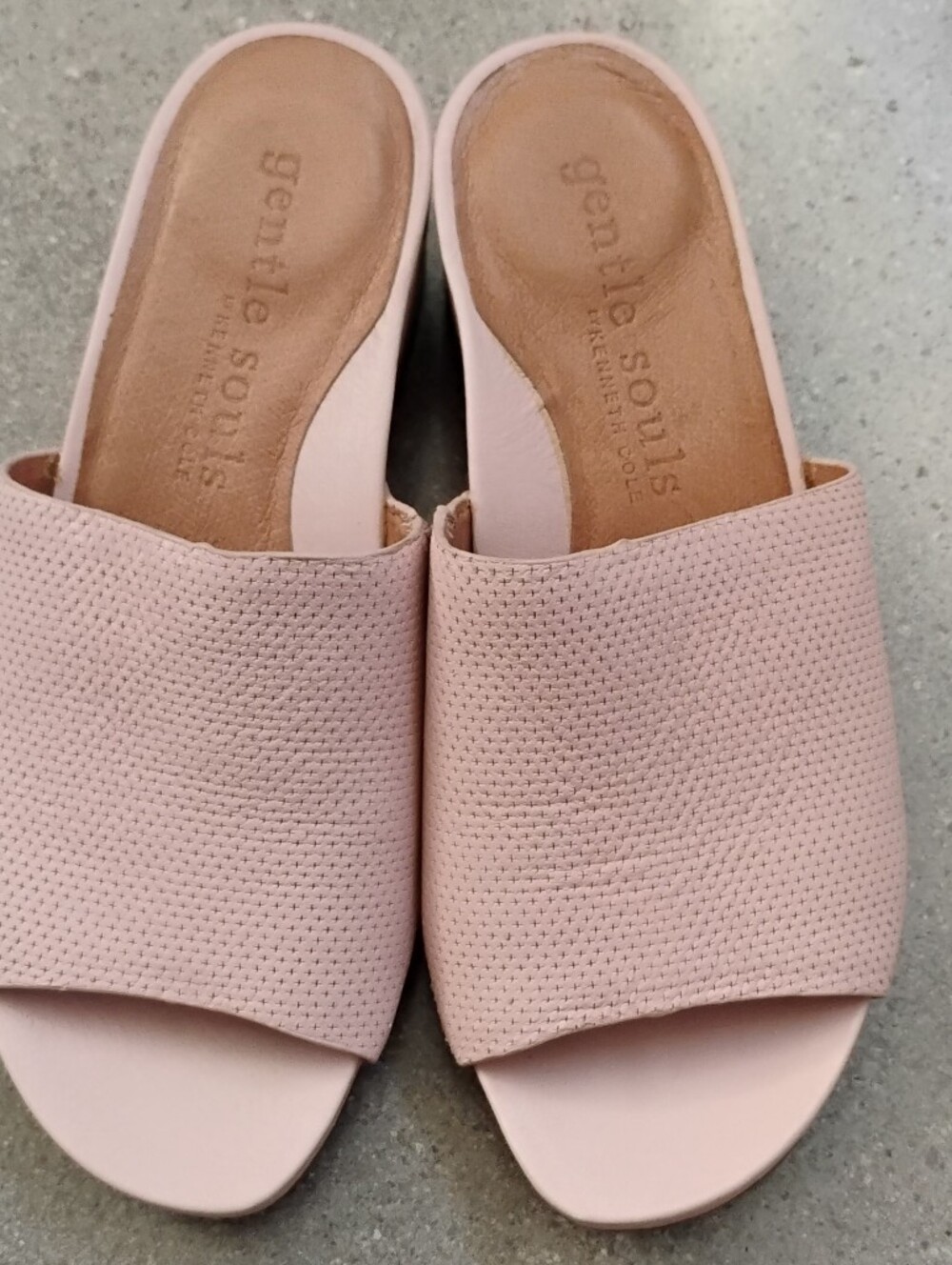 Gentle Souls Blush Pink Perforated Slide Mules